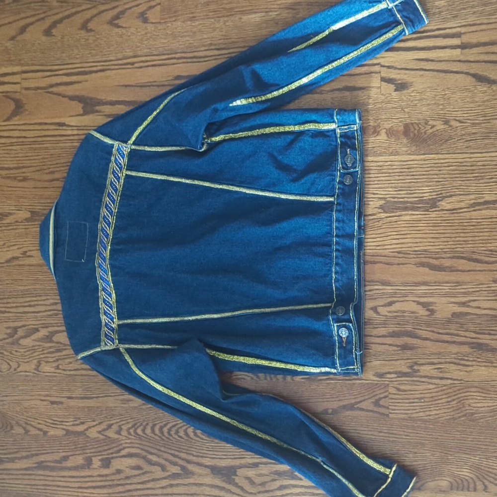 Vintage Masterpiece Apparel custom gold trim denim streetwear jeans jacket. Sz S - Picture 6 of 10